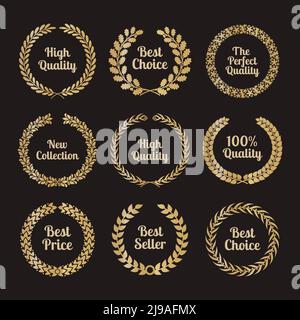Premium-Qualität Lorbeerkränze im Retro-Stil. Abzeichen Zeichen golden, Auszeichnung und golden. Vektorgrafik Stock Vektor