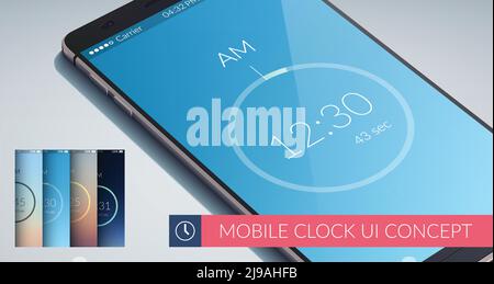 Mobile Uhr ui Design-Konzept mit vier bunten Hintergründen flach vektorgrafik Stock Vektor