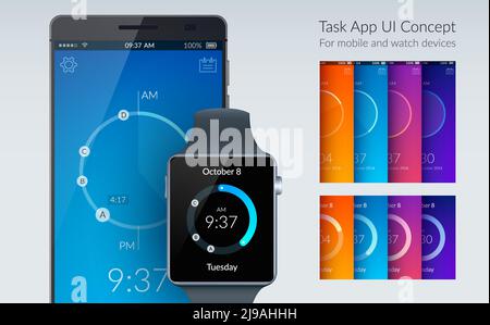 Task App ui Design Konzept für mobile und watch Devices Auf hellem Hintergrund flache Vektorgrafik Stock Vektor