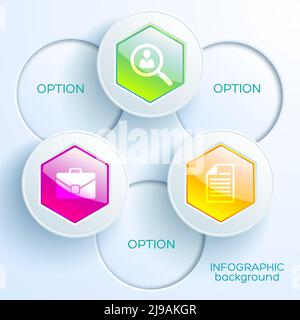 Digitale Infografik Diagramm Vorlage mit Business-Icons bunt glänzend hexagonal Schaltflächen und Lichtkreise Vektordarstellung Stock Vektor