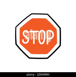 Handgezeichnetes Verkehrsstopschild. Doodle STOP-Straßenzeichen. Vektordarstellung auf weißem Hintergrund isoliert Stock Vektor