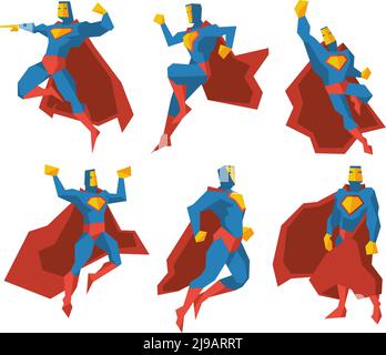 Superhelden Silhouetten Vektor-Zeichensatz. Super Power, Stärke polygonale facettierte Mann Illustration Stock Vektor