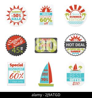 Sommer Verkauf Etiketten Vektor Retro Abzeichen Set Stock Vektor
