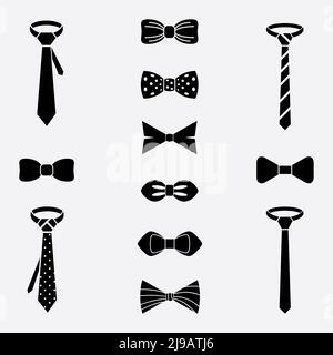 Vektor Krawatte und Fliege Symbole Set. Bekleidungsdesign, Tuch Accessoire, Krawatte Eleganz Illustration Stock Vektor