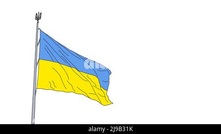 Ukraine Flagge isoliert auf blauem Hintergrund mit Clipping-Pfad. Flaggensymbole der Ukraine. Ukraine Flaggenrahmen mit leerem Platz für Ihren Text. Stockfoto