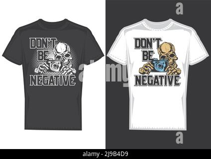T-Shirt Designmuster mit Abbildung eines Fotografen Schädel mit Kamera. Stock Vektor