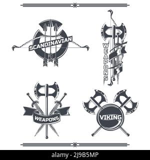 Satz von wikinger-Emblemen, Etiketten, Abzeichen, Logos. Isoliert auf Weiß Stock Vektor