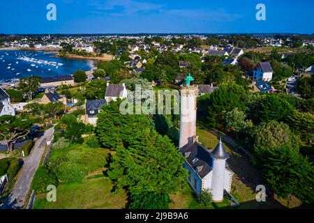 Frankreich, Morbihan (56), Golf von Morbihan, Bucht von Quiberon, regionaler Naturpark des Golfs von Morbihan, Presqu'ile de Rhuys, Arzon, der Leuchtturm von Stockfoto