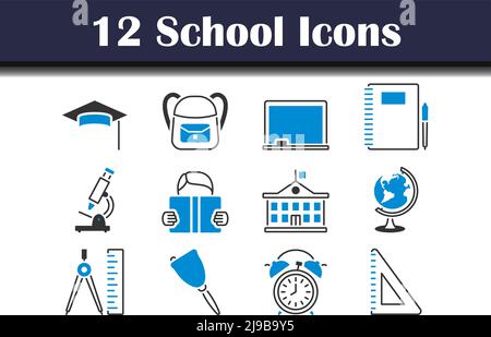 Schule Symbol Gesetzt. Editierbare Fett Formatigte Kontur Mit Farbfüllungsdesign. Vektorgrafik. Stock Vektor