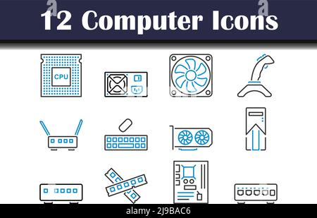 Computersymbole Eingestellt. Editierbare Fett Formatigte Kontur Mit Farbfüllungsdesign. Vektorgrafik. Stock Vektor