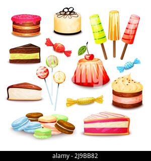 Sweet Food-Set mit geschichteten Kuchen Eis Süßigkeiten isoliert vektorgrafik Stock Vektor
