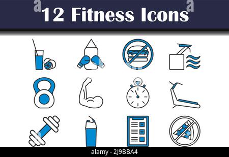 Fitness-Symbol-Set. Editierbare Fett Formatigte Kontur Mit Farbfüllungsdesign. Vektorgrafik. Stock Vektor