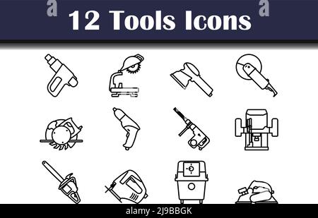 Tools-Symbolsatz. Auffälliges Design mit bearbeitbarer Konturbreite. Vektorgrafik. Stock Vektor