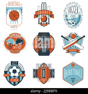 Professionelle Sport Campus Liga Teams Vereine und Champions Verbände Labels Embleme Symbole Sammlung abstrakt isoliert Vektor Illustration Stock Vektor