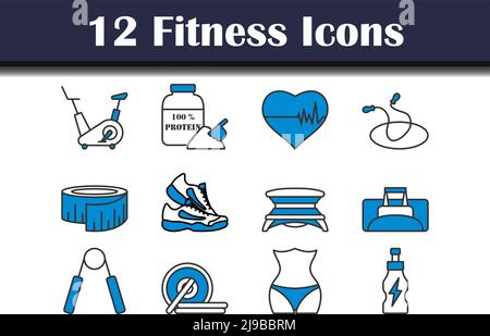Fitness-Symbol-Set. Editierbare Fett Formatigte Kontur Mit Farbfüllungsdesign. Vektorgrafik. Stock Vektor