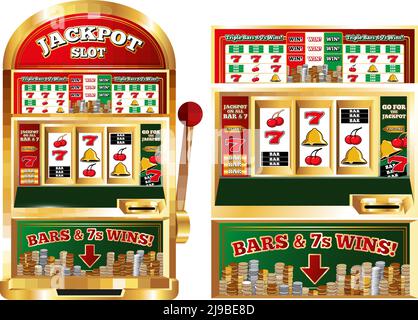 Poker slot jackpot Maschine isoliert vor Bilder mit realistischen gesetzt Ein Arm Bandit Spiel spielen Maschine Vektor Illustration Stock Vektor