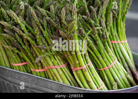 Spargelbüschen auf einem lokalen Bauernmarkt Stockfoto