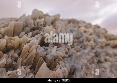 Nahaufnahme Blick auf die Sandkristalle im Schutzgebiet der Weißen Wüste, Oase Farafra, Ägypten Stockfoto