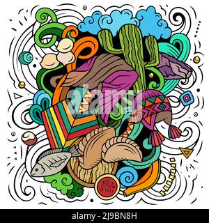 Bolivien handgezeichnete Cartoon-Kritzeleien Illustration. Stock Vektor