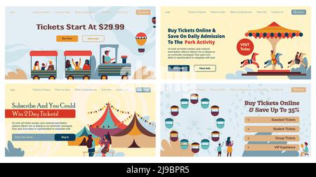 Web-Banner-Set für Vergnügungspark Ticket Verkauf Stock Vektor