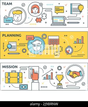 Coworking horizontale lineare Banner mit professioneller Team Business Planung Und Unternehmensmission isolierte Vektordarstellung Stock Vektor