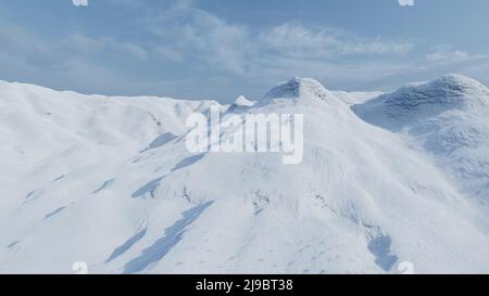 Blaue Luftaufnahme wunderschöne Berglandschaft Top Fliegen auf dem Gipfel 3D Render Stockfoto