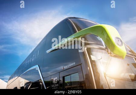 Fahrzeug Marcopolo Paradiso G8 1800 DD Mercedes-Benz O500 RSDD (2022), zu sehen im Ausstellungspark in der Stadt Londrina, Brasilien. Stockfoto