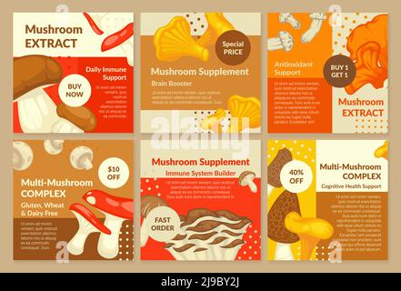 Netzwerk-Post-Design-Set mit Pilzbeilage Stock Vektor