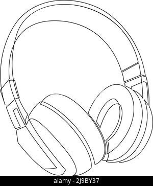 Eine Linie Zeichnung der Kopfhörer Lautsprecher Gerät Gadget kontinuierliche lineart Design isoliert auf weißem Hintergrund. Musikelement zum Hören und Spielen von Songs Stock Vektor