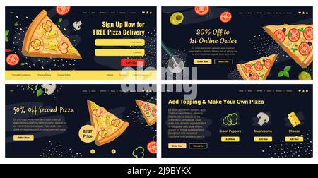 Pizza Online-Bestellangebot bei Landing Banner Set Stock Vektor