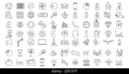 Business- und Management-Symbole festgelegt. Vektorgrafik. Flach. Stock Vektor