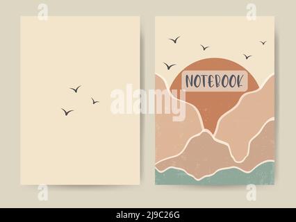 Cover-Design mit texturierter Berglandschaft. Größe A4 Stock Vektor