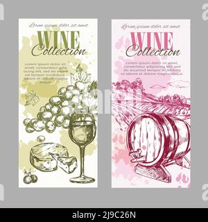 Zwei vertikale Weingarten Label Set mit Wein Sammlung Beschreibungen Und zwei Farben Vektorgrafik Stock Vektor