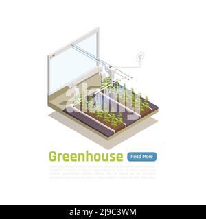 Moderne Gewächshaus automatisierte Bewässerung isometrische Zusammensetzung mit Remote-WLAN Gesteuerte intelligente planten Betten Bewässerung Vektor Illustration Stock Vektor