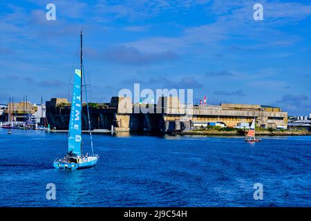 Frankreich, Morbihan, der Hafen von Lorient, Lorient, Lorient La Base, Keroman, ehemalige U-Boot-Basis, die von den Deutschen während des Zweiten Weltkriegs gebaut wurde Stockfoto