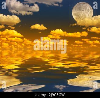 Riesenmond in Wolken. 3D-Rendering Stockfoto