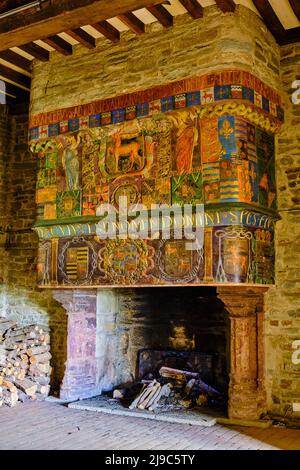 Frankreich, Morbihan, Pontivy, die Burg Rohan aus dem 15.. Und 16.. Jahrhundert, der Kamin Stockfoto