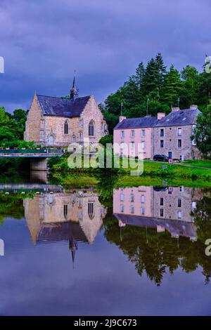 Frankreich, Morbihan (56), Rohan, die Kapelle Notre-Dame-de-Bonne-Encontre aus dem 16.. Jahrhundert am Rande des Nantes-Brest-Kanals Stockfoto