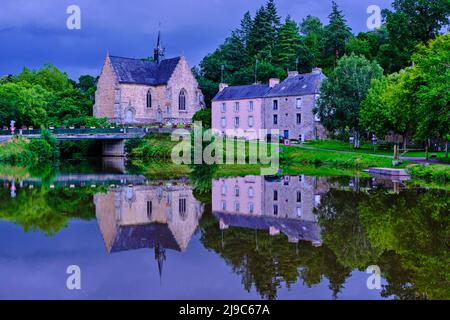 Frankreich, Morbihan (56), Rohan, die Kapelle Notre-Dame-de-Bonne-Encontre aus dem 16.. Jahrhundert am Rande des Nantes-Brest-Kanals Stockfoto