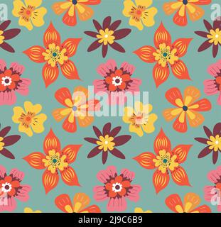 Blumen in Blüte, Wildblumen nahtloses Muster Stock Vektor