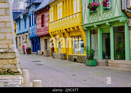 Frankreich, Morbihan (56), Schritt auf dem Weg von Saint Jacques de Compostela, mittelalterliches Dorf Josselin, Fachwerkhäuser Stockfoto