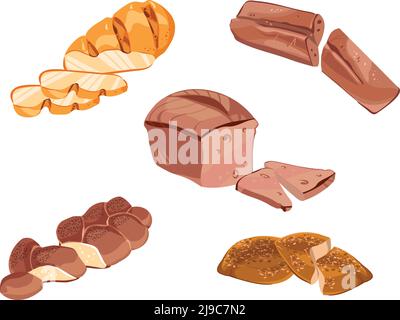 Bunte Skizze Bäckereiprodukte Kollektion mit geschnittenem Vollkorn und Laib frisches Brot isoliert Vektor-Illustration Stock Vektor