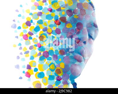 Paintographie. Bunte Malerei kombiniert mit einem Porträt eines schwarzen Mannes Stockfoto