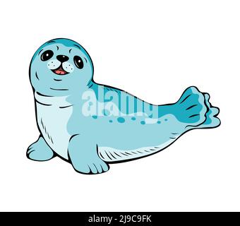 Cute seal. Arctic marine mammal. Friendly waterfowl. Vector cartoon art illustration isolated on white background. Hand drawn outline style Stock Vektor