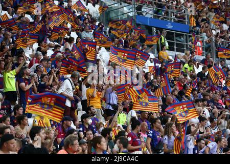 FC Barcelona Fans unterstützen ihr Team beim UEFA Women's Champions League Finale, beim UEFA Champions League Women Fußballspiel in Turin, Italien, im Mai 21 2022 Stockfoto