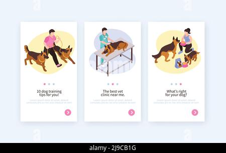 Isometrische vertikale Banner für Hunde mit einem Tag und Schaltknöpfen Editierbarer Text Vektordarstellung für Tiere und menschliche Zeichen Stock Vektor