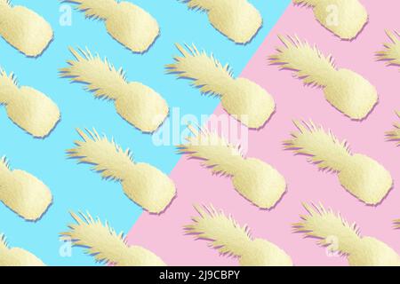 Ananas-Muster auf blauem und rosa Hintergrund Stockfoto