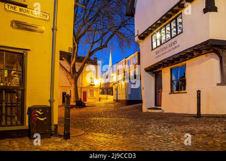 Nacht fällt auf Elm Hill. Stockfoto