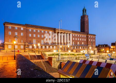 Morgendämmerung auf dem Norwich Market. Stockfoto