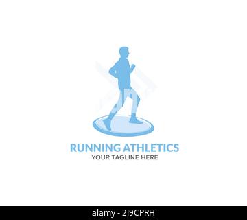 Herren Sprinter Run, Logo für Leichtathletik-Wettbewerbe. Dynamisches Laufen auf dem Trail: Vektor-Design und Illustration für männlichen Athleten. Stock Vektor